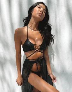 Jody Wrap Top By Summer Haus - Black -Chic Mode Shop ASHERTRITOP ASHERBOTTOM BLKSNAKE 4