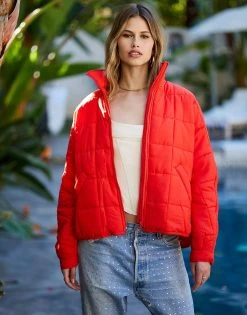 Bella Puffer Jacket By Summer Haus - Red
