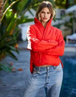 Bella Puffer Jacket By Summer Haus - Red -Chic Mode Shop BELLAJACKETREDD 2
