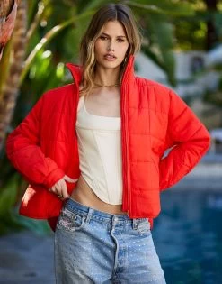 Bella Puffer Jacket By Summer Haus - Red -Chic Mode Shop BELLAJACKETREDD 3