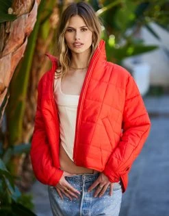 Bella Puffer Jacket By Summer Haus - Red -Chic Mode Shop BELLAJACKETREDD 4