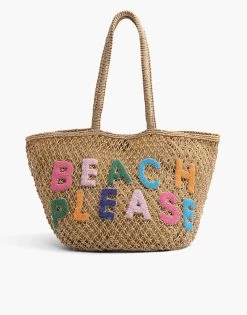 Beach Please Beaded Macrame Jute Tote By America & Beyond - Natural