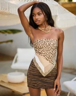 Cameryn Mini Skirt By Summer Haus - Brown -Chic Mode Shop CAMERYNSKIRT BRWN.3