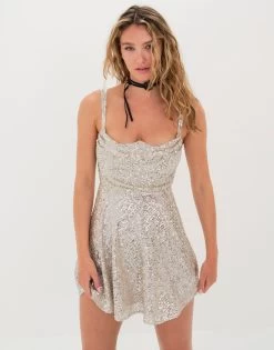 Candice Mini Dress By For Love & Lemons - Silver -Chic Mode Shop CANDICE MINI DRESS SLVR 2