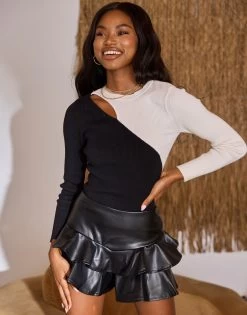 Charlotte Leather Skort By Summer Haus - Black -Chic Mode Shop CHARLOTTESKIRT BLCK3