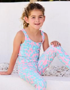 Katie Crop Top By California Kisses - Child - Cherry Blossom Aqua Leopard