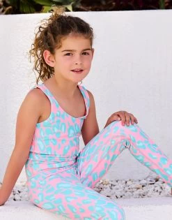 Katie Crop Top By California Kisses - Child - Cherry Blossom Aqua Leopard -Chic Mode Shop CHILD KATIE CROP TOP KATIE LEGGING CBAQ 3