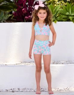 Katie Short By California Kisses - Child - Cherry Blossom Aqua Leopard -Chic Mode Shop CHILD KATIE SPORTS BRA KAITE SHORT CBAQ 1