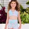 Katie Sports Bra By California Kisses - Child - Cherry Blossom Aqua Leopard -Chic Mode Shop CHILD KATIE SPORTS BRA KAITE SHORT CBAQ 4