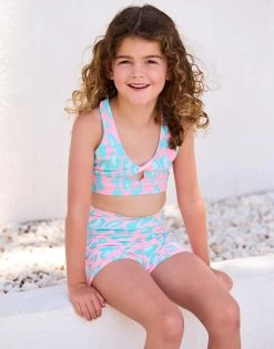 Katie Sports Bra By California Kisses - Child - Cherry Blossom Aqua Leopard -Chic Mode Shop CHILD KATIE SPORTS BRA KAITE SHORT CBAQ 6