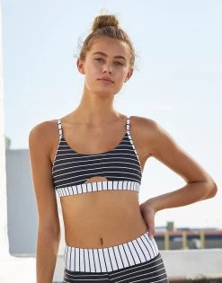 London Bralette Top By California Kisses - Black White Stripe