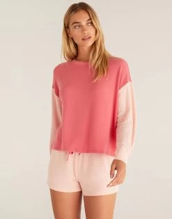 Color Block Long Sleeve Top By Z Supply - Pink Cherry