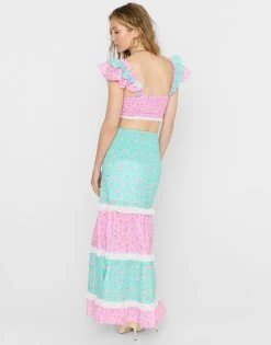 Everette Maxi Skirt - Pink Ditsy Shell -Chic Mode Shop EVERETTECROPTOP EVERETTEMAXISKIRT PDSH 2