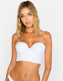 Flo Longline Top - White Shiny Rib