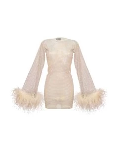 Feather Mini Dress By Santa Brands - Blush -Chic Mode Shop FeathersDressBlush