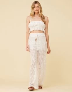 Crochet Stripe Surplice Top By Surf Gypsy - White