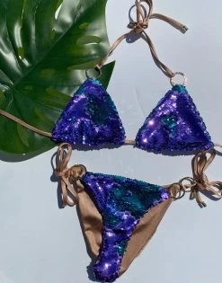 Siren Song Tie Side Bottom - Lavender Sequins -Chic Mode Shop G1474T1 G1474B1 LAVN FLATLAY
