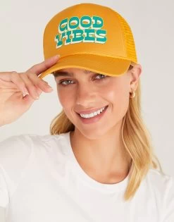 Good Vibes Trucker Hat By Z Supply - Yellow