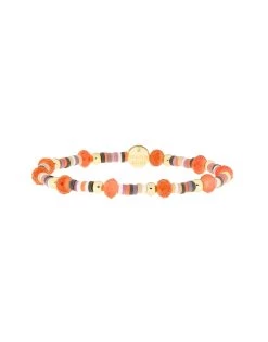 Heishi Crystal Bead Stretch Bracelet By Marlyn Schiff - Gold/Coral