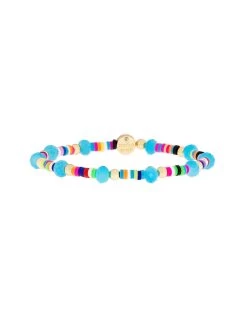 Heishi Crystal Bead Stretch Bracelet By Marlyn Schiff - Gold/Turquoise