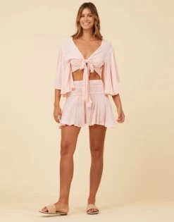 Swiss Dot Crop Top By Surf Gypsy - Soft Pink