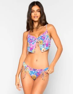 Keoni Crop Top - Purple Floral -Chic Mode Shop KEONI TANKINI KEONI FULL BOTTOM FLOR 1