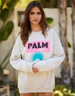 Palm Beach Jet Setter Sweatshirt By Alla Berman - Tan -Chic Mode Shop PALMBEACHJETSETTERSWEATSHIRTTAN 2