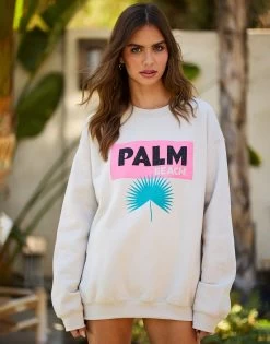 Palm Beach Jet Setter Sweatshirt By Alla Berman - Tan -Chic Mode Shop PALMBEACHJETSETTERSWEATSHIRTTAN 3