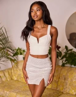 Kori Rhinestone Mini Skirt By Summer Haus - White -Chic Mode Shop RACHELTOP WHTE.KORISKIRT WHTE4