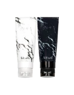 Refillable Silicone Bottle 2pc Set - Black/White Marble