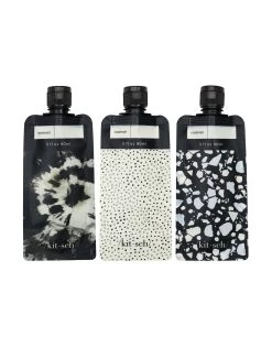 Refillable Travel Pouches 3pc Set - Black/Ivory