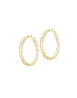 Sterling Baguette CZ Hoop By Marlyn Schiff - Gold