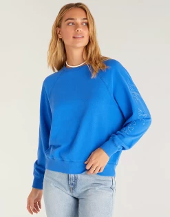 Vintage Statement Sweatshirt By Z Supply - Bright Blue