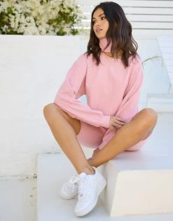 Wyatt Cropped Pullover - Blush -Chic Mode Shop WYATT CROPPED PULLOVER WINNIE BIKER SHORT BLSH 3