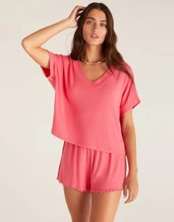 Harper Rib V-Neck Top By Z Supply - Watermelon